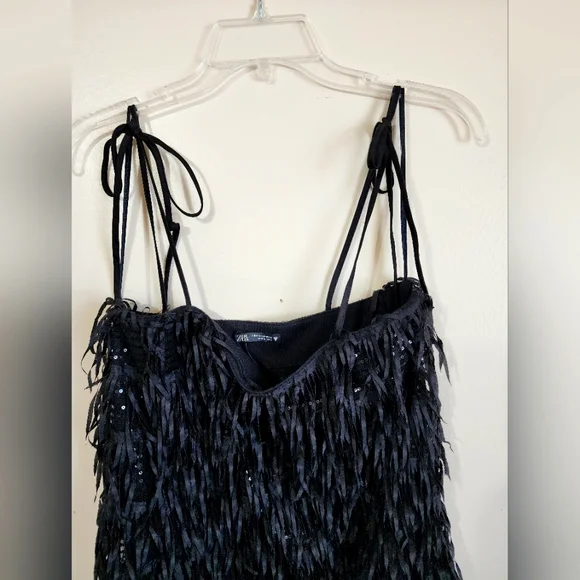 Women's Zara Black Mini Dress Size Medium with Shoulder Strap Detail - Picture 7 of 8